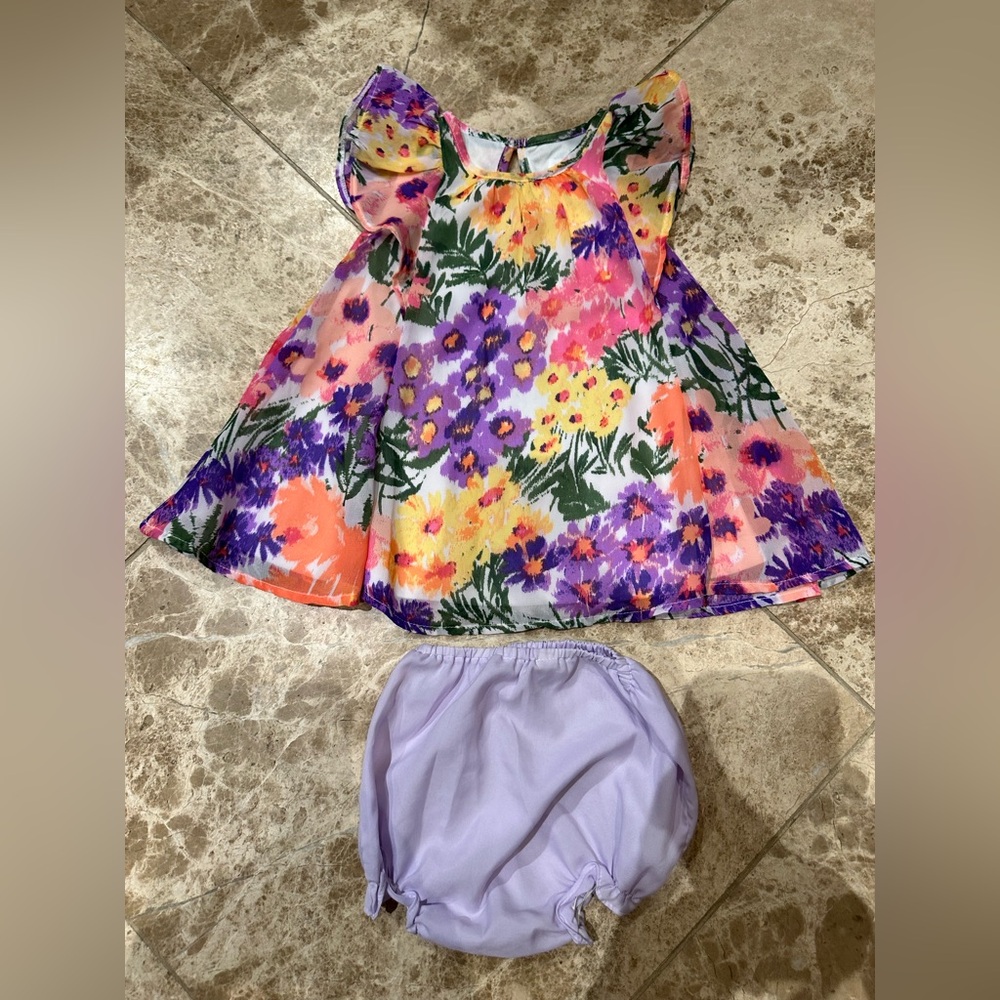The Children's Place Floral Dress with Lavender Diaper Cover